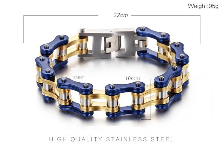 16mm zware punk jongens heren vrouwen fiets biker motorfiets schakelarmband goud blauw zwart groen oranje toon 316l roestvrij staal fiets armbanden bangle sieraden