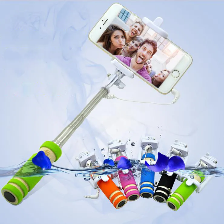 Plegable Super Mini Wired Selfie Stick Portátil Portátil Portátil Plegable Monopod Pliegue el Palillo del autorretrato con cable para los casos de Sansung iPhone