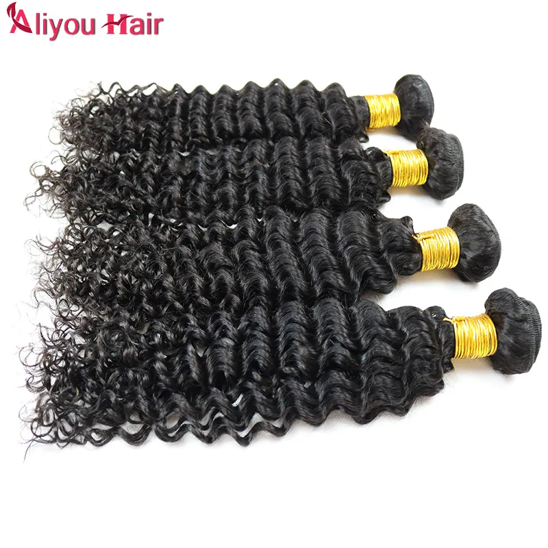 Aliyou Malaysian Deep Wave Hair Bundles Kinky Curly Straight Peruvian Hair Weaves Brazilian Body Wave Human Hair Weaves 3/4 Bundles a 