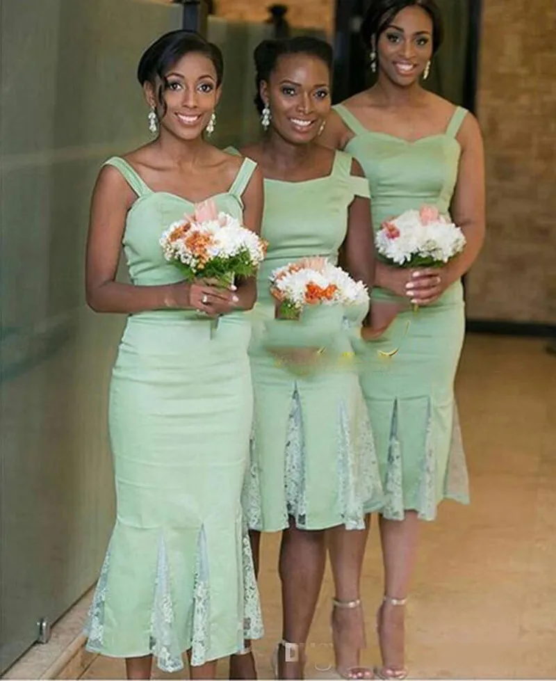 Mint Green Tea Length Bridesmaid Dresses 2018 For Arabic Women Cap Sleeves Lace Short Formal Maid Of Honor Wedding Party Guest Gowns Cheap