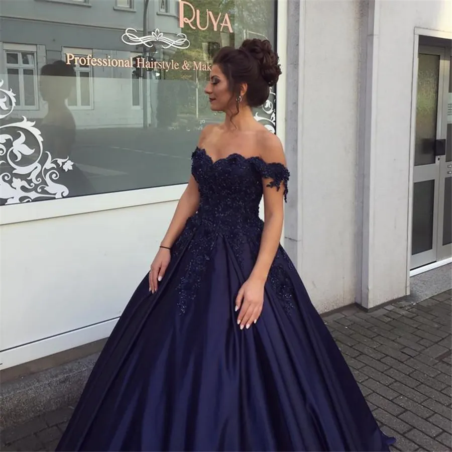 off the shoulder prom dress