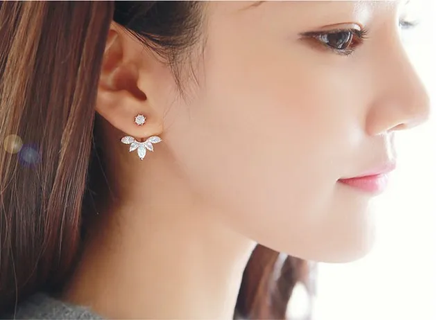 Elegant Womens Ear Jackets Rhinestone Silver/Gold Plated Crystal Ear Wrap Studs For Girls/Ladies