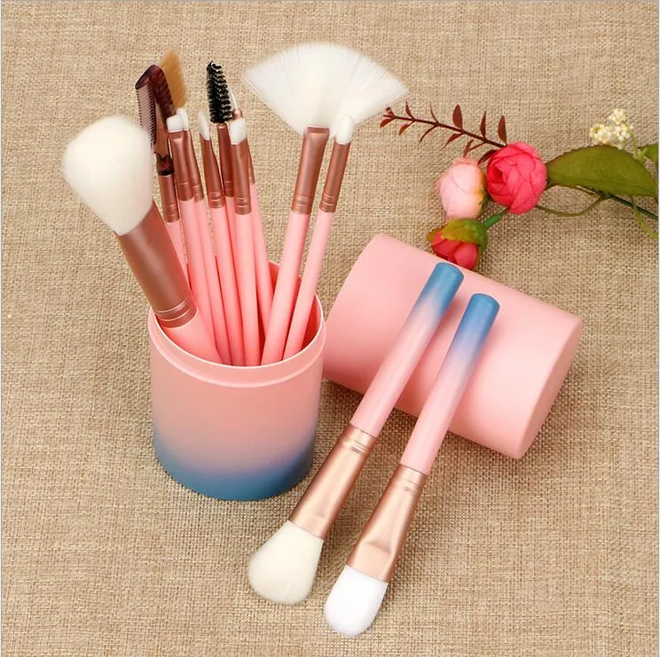 Makeup Brush 12st Pro Gradient Eye Shadow Borsts With Brush Bucket Multifunktion BB Cream Brusher Eyeline Cosmetic Tool1797371