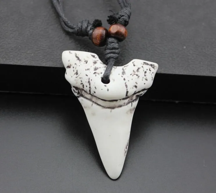 hot sales Imitation Yak Bone Carving Shark Tooth Charm Pendant Wood Beads Necklace Amulet Gift Travel souvenir