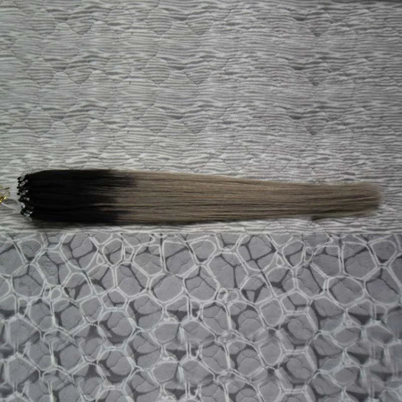 Ombre brasileiro micro loop nano anel extensões 100g 1b / prata cinza extensões heterossexuais cabelo natural humano remy