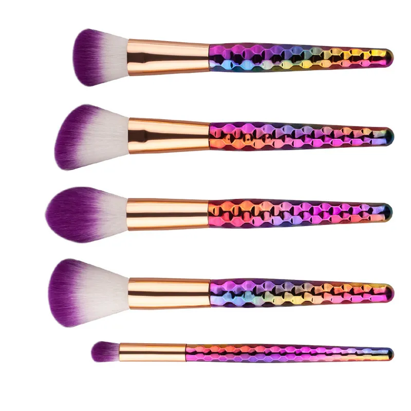 5 pezzi / set pennelli trucco filo set arcobaleno / oro rosa cosmetico coda di sirena pennello ovale trucco kit di strumenti bilancia collezione corno DHL gratis