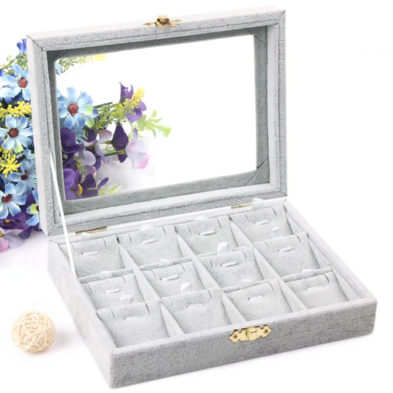 Caixa de armazenamento de jóias de alta qualidade Colar Pingentes Case Anel Brinco Titular Acessórios de Jóias Showcase com tampa de vidro