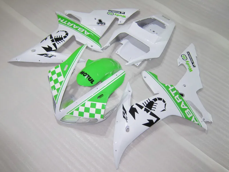 Custom Paint Bodywork för Yamaha 2002 2003 YZF-R1 Green White Fairings Kit YZFR1 YZF R1 YZF1000 02 03 VC47