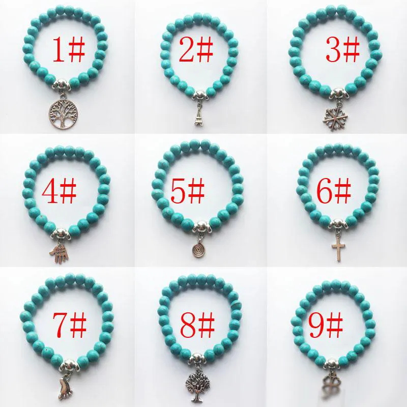 Partihandel Ny Natural Lava Stone Tree of Life Cross Turquoise Prayer Beaded Charms Armband Rock Men's Women's Fashion Diffuser smycken