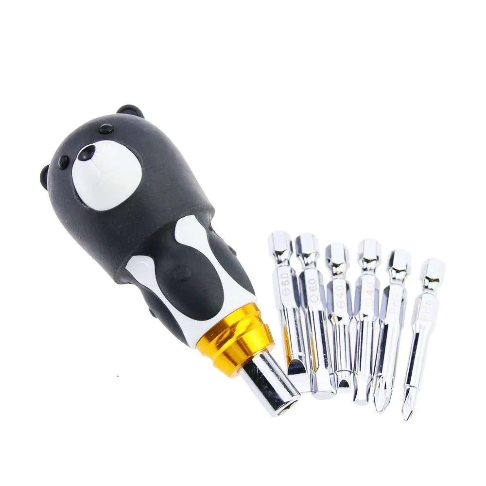 S2 Alloy Steel Lock Pick Tool 6 in 1 Bear Shape Screwdriver for Repairing Locksmith Tool