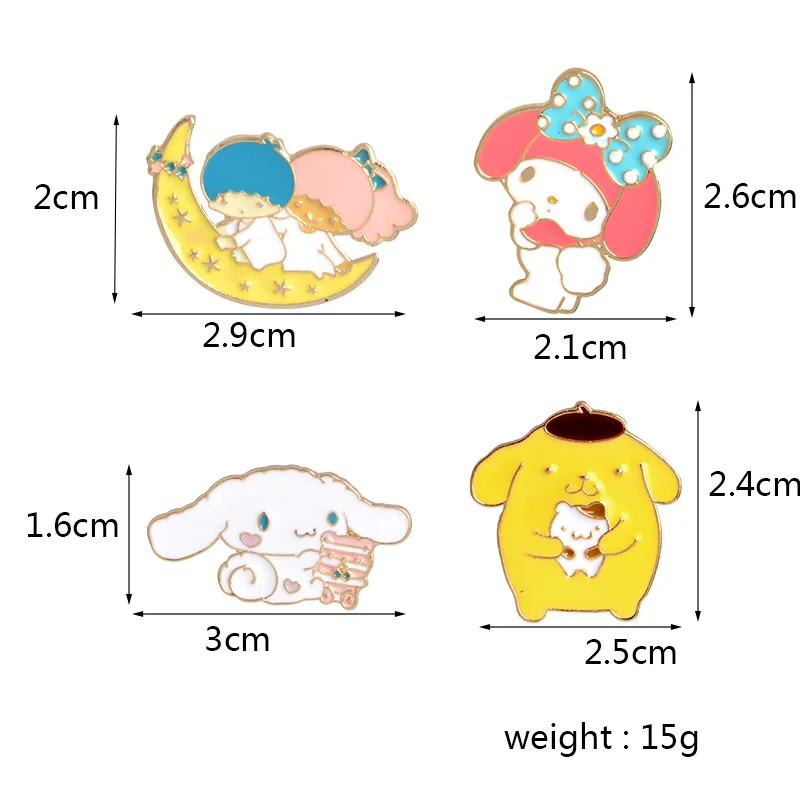 Alfinetes de esmalte My Melody colarinho chapéu broche de lapela para mulheres e meninas coelhinha cachorrinho joias fofas