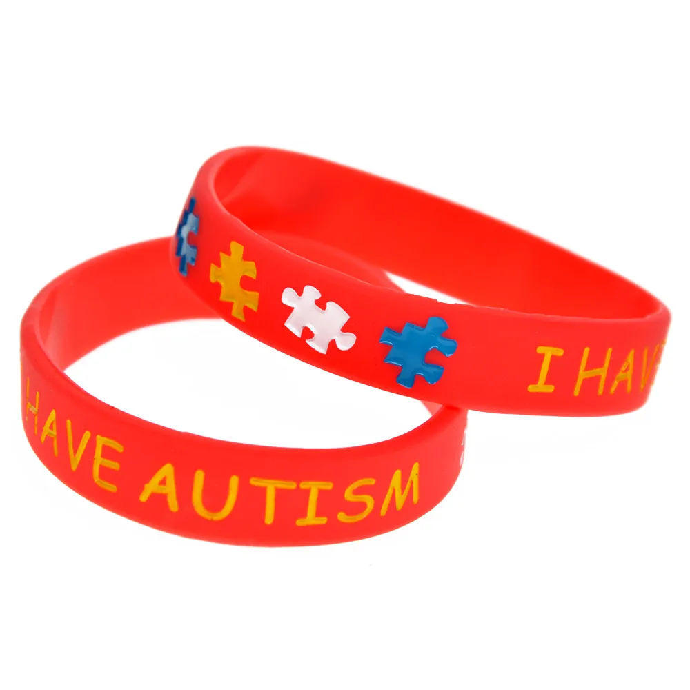 100 pezzi Ho braccialetto in silicone per autismo, dimensioni per bambini, logo puzzle riempito di inchiostro, 4 colori