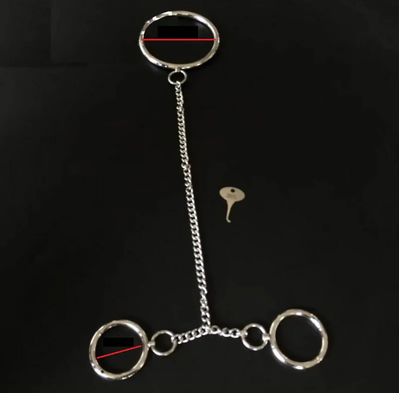 Hänglås Collar Bondage Wrist Ankel Cuffs Siamese Rostfritt stålkedjor Harness Gear Vuxen Slave BDSM Set B08