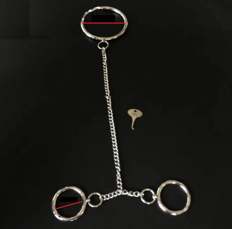 Kołnierz Kołnierz Bondage Nadgarstek Kostki Mankiety Siamese Stainless Steel Łańcuchy Uprząż Gear Dorosłych Slave BDSM Set B08