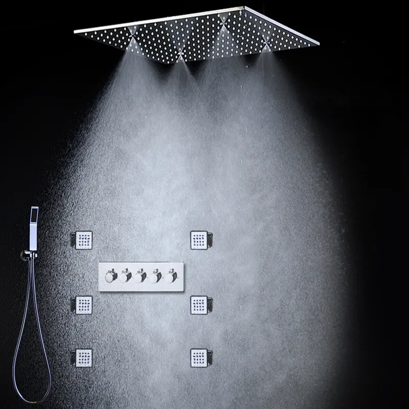 Chuveiro Rain Spa Conjunto de 20 polegadas com luz led cabeça de chuveiro teto montado spray corporal banheiro de alto fluxo termostático desviador Bath275e