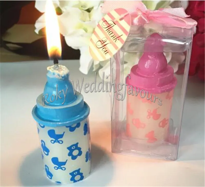 Kostenloser Versand 100PCS Baby Flasche Kerze Gefälligkeiten für Kinder Geburtstag Geschenke Kinder Tage Taufe Party Geschenke Baby Dusche
