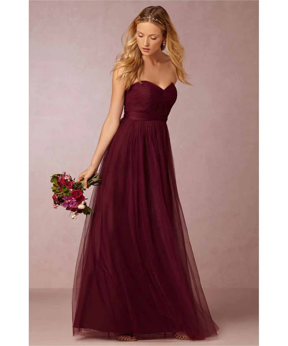 Burgundy Nedime Elbiseleri Yumuşak Tül Uzun Nedime Gowns Tweetheart uzun artı boyutu nedime elbisesi kraliyet mavisi sarı black268e