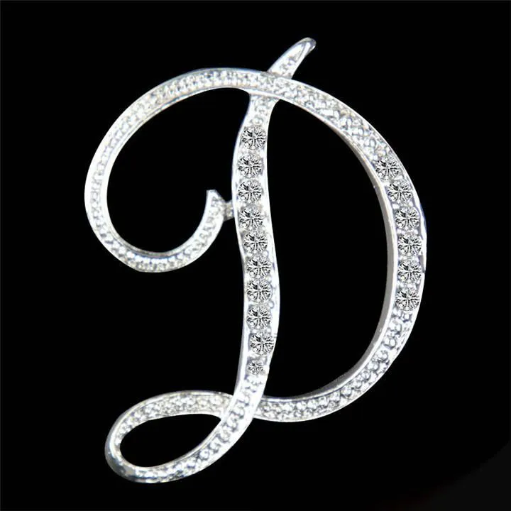 Hot Fashion 26 English Letter Brooch Pins Sparkling Crystal Silver Plated Alphabet Brooch Women Men Fine Jewelry Lover Gift