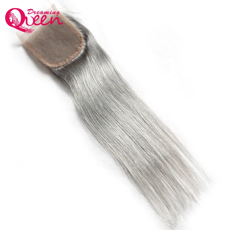 Cinza Lace Straight Fecho Ombre Brasileiro Virgem Humano Cabelo 4x4 Lace Fechamento Com Bebê Cabelo Cinza Cor Cabelo Fechamento Melhor Qualidade