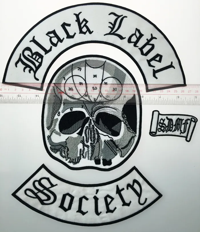 Commercio all'ingrosso Eccellente Back Set Black Label Society Patch di ferro ricamato Giacca da motociclista Rider Vest Patch Ferro su qualsiasi modello di indumento G0220