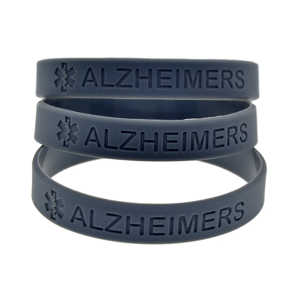 100 stücke Alzheimer Silikonkautschuk Armband Tinte Gefülltes Logo Erwachsene Größe 4 Farben Geeignet für ältere Menschen