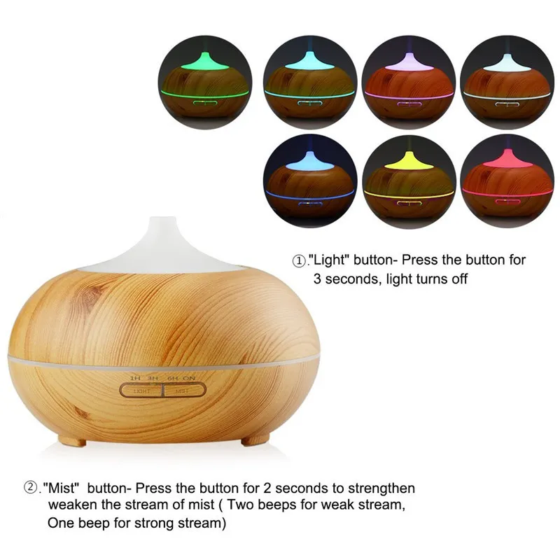 Hot Wooden 300ml Aroma Essential Oil Diffuser with AC Adapter Ultrasonic Mist LED Multi-color Humidifier for Office Home room Study Yoga Spa