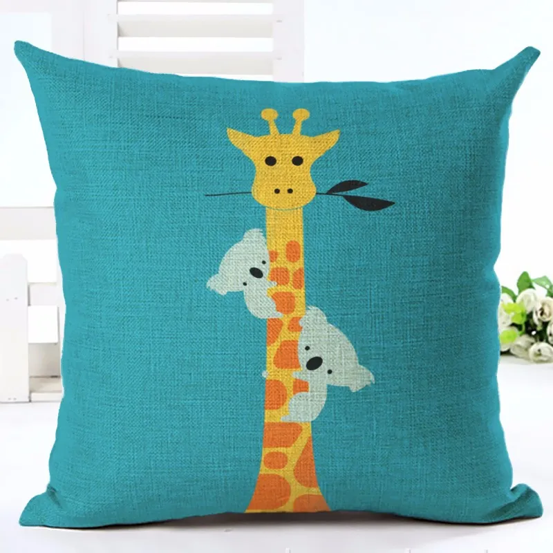 Mignon dessin animé animal housse de coussin cerf girafe chaise canapé chaise jeter taie d'oreiller enfants almofada décoratif enfants cojines