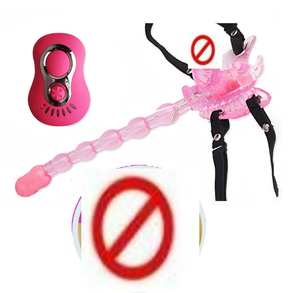 Godes tout nouveau papillon télécommande 7 vitesses sangle sur vibrateur gode Anal Sex Toy # R91