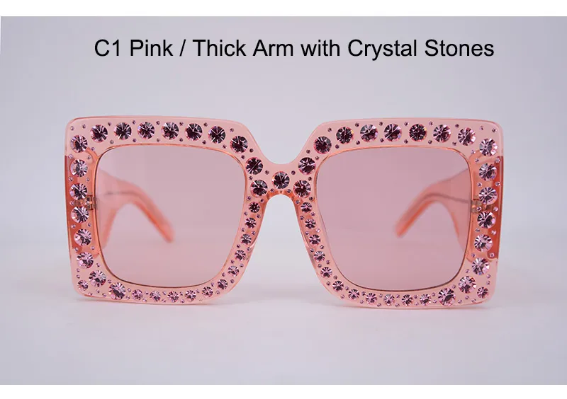 Acetato cuadrado para mujer Sungalsses Pink Designer Lady Gafas de sol Marco grande Negro con piedras de cristal Tortuga verde Venta caliente de alta calidad