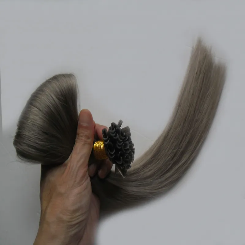 Silver Grey Hair Extensions Fusion Extensions 100g U Tip Hårförlängning Keratin 100s 4b 4c