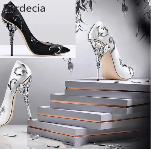 Ornamental Filigree Leaves Spiralling Naturally Up Heel White Women Wedding Shoes Chic Satin Stiletto Heels Eden Pumps Bridal262V