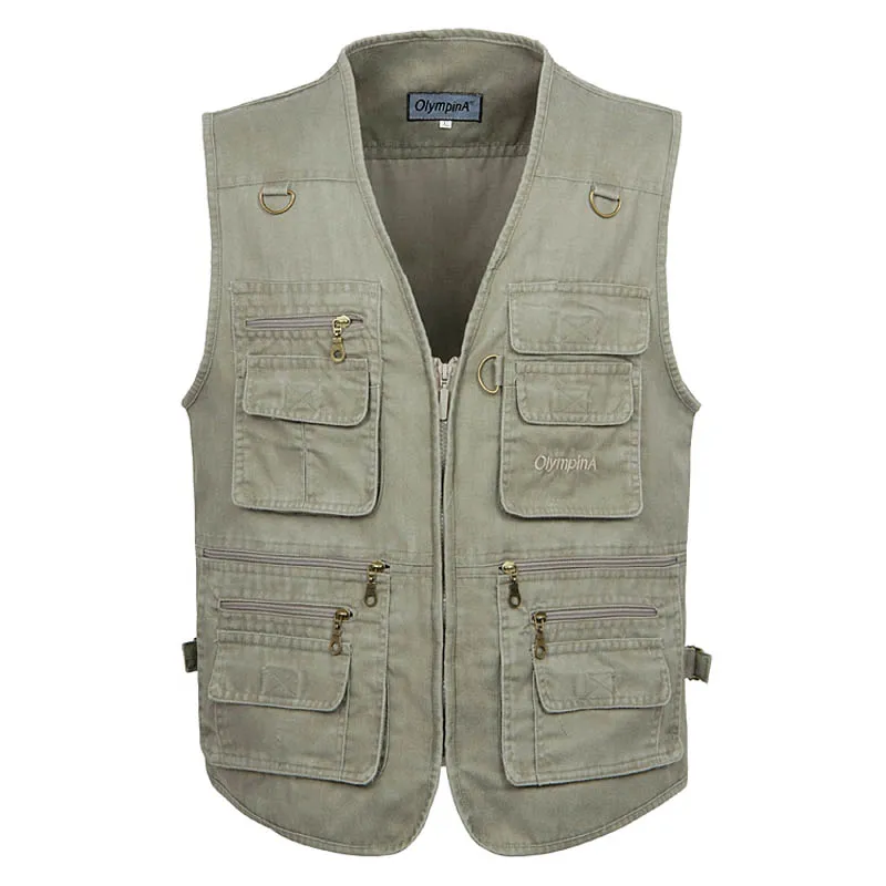 Wholesale- 4XL 5XL Spring Autumn Men Plus Size V-neck Casual Vests Male Big Size Multi-Pockets Waistcoats Outdoors Photography Vest D142