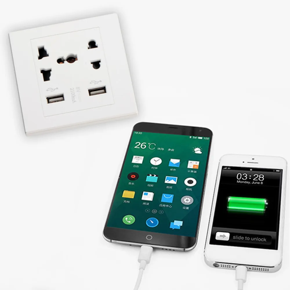 2016 Nowy Marka Dual USB Port Elektryczny Ładowarka ścienna Dock Gniazdo Płyta Panel Outlet Power Colors Smart Plugs DHL Free