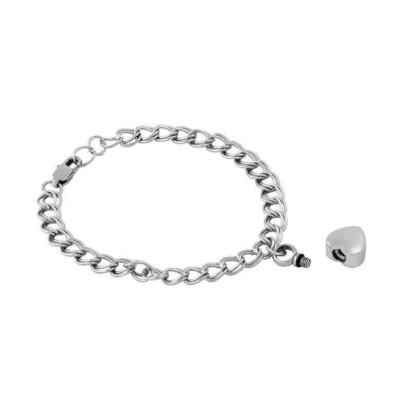 IJB5010 Hot New Heart Shape Ashes Hållare Smycken Keepsake Memorial Cremation Bracelet Whatch Chain Shape Armband för kvinnor