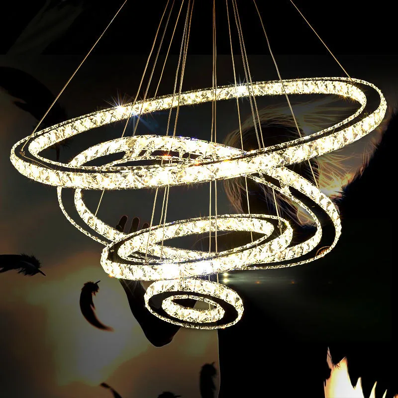 Moderna ljuskronor Crystal Diamond Ring LED Crystal Chandelier Light Pendant Lamp 3 Circles Olika storleksläge