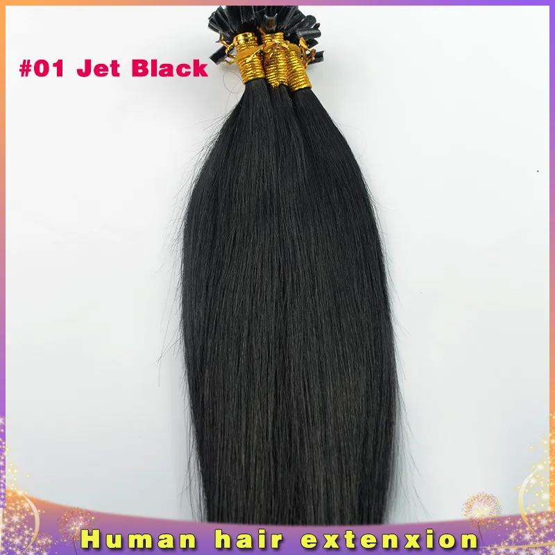 Brasilianisches reines Haar, gerade Haarverlängerung mit U-Spitze, Nr. 1, Jet Black, 100 g, 100er-Keratin-Stäbchenspitze, Echthaar