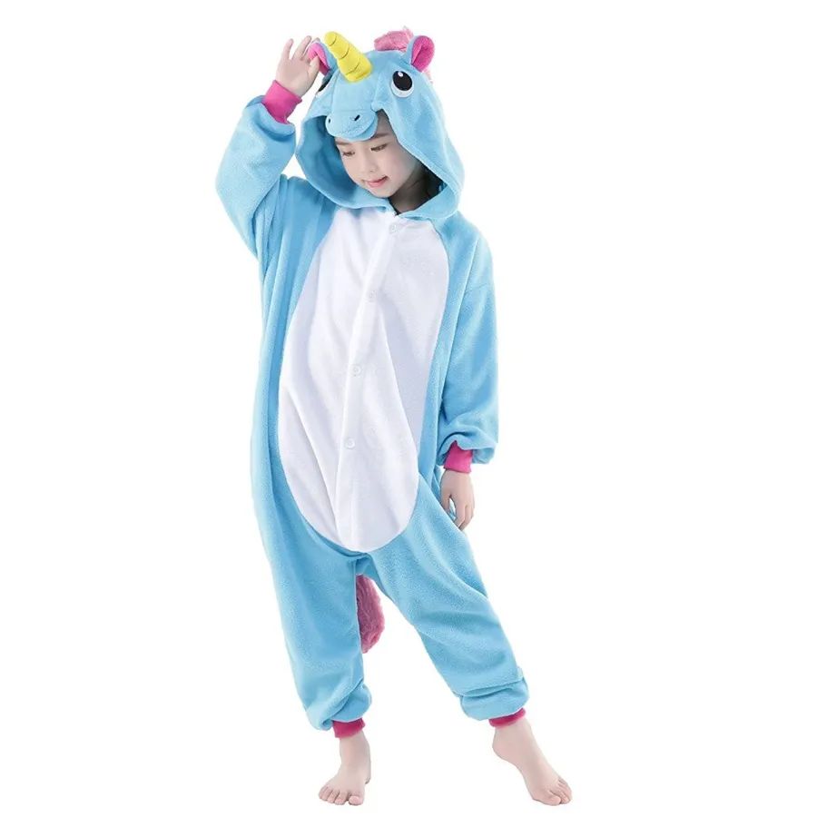 Blå och rosa unicorn cosplay kigurumis barn halloween karneval mardi gras kostymer barn onesie pyjamas
