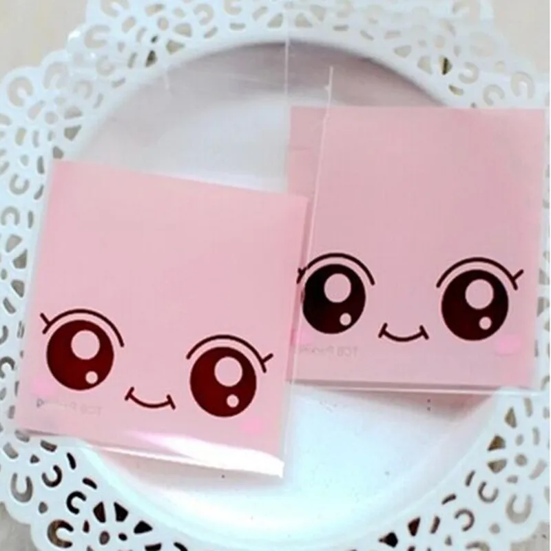 7*7cm Self Adhesive Seal 800Pcs/ Lot Pink Big Eyes Doll Cookie Package Event Pouches Biscuit Snack Dessert Baked Candy Pack Bag