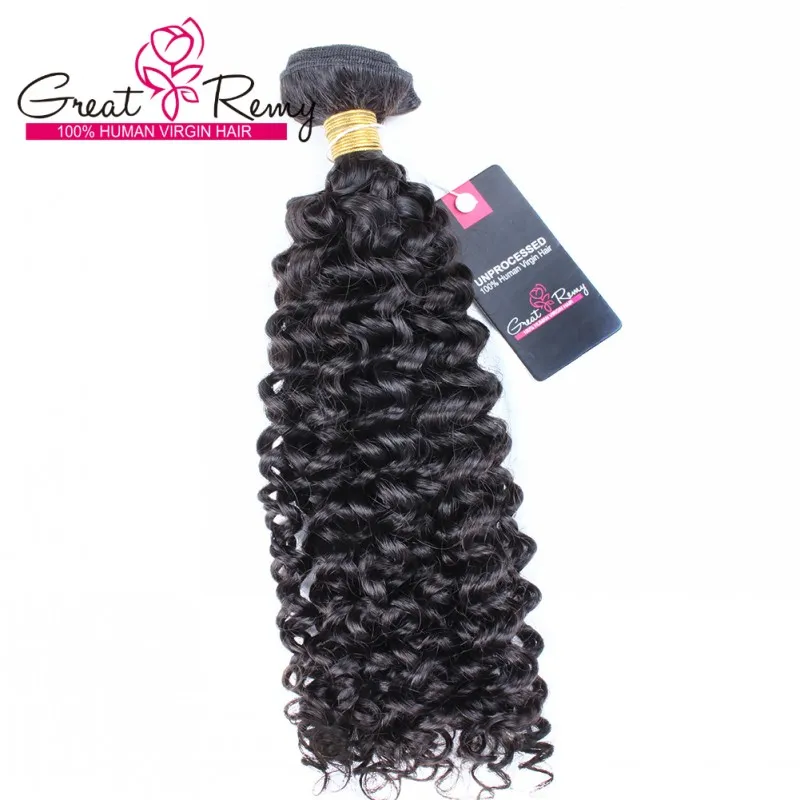 Greatemy® Full cutical Curly Hair Weave Obehandlat Peruvian Virgin Human Hair Weft Deep Curly / Naturlig svart hårförlängning