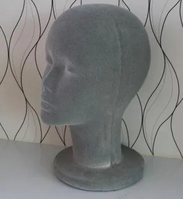 Freeshipping Groothandel Vrouw Flocking Foam Bald Mannelijke Mannequin Hoofd Pruiken Hoeden Glazen Hoofdtelefoon Display Model Stand Gray 1PC B613