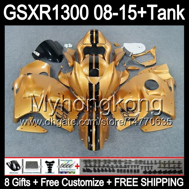 8gifts Pour SUZUKI Hayabusa GSXR1300 2008 2009 2010 2011 14MY232 Or brillant GSXR-1300 GSX R1300 GSXR 1300 2012 2013 2014 2015 Carénage Or