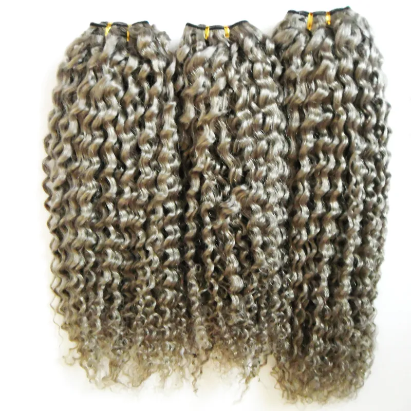 Brazilian Kinky Curly Virgin Human Hair Grey kinky weave hair unprocessed virgin brazilian gray hair extensions 300g 