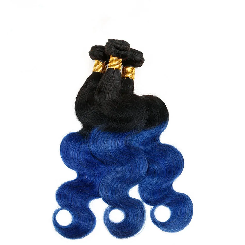 ELIBESS Deux Tons 1B / Bleu Ombre 100g / pcs Brésilien Vague de Corps Humain Vierge Cheveux 3 Bundles 100% Cheveux Humains Noir Et Bleu Ombre Extensions