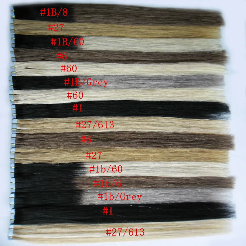 Doppelseitiges Hautschuss-Klebeband im Haar, 40 Stück, blondes brasilianisches reines Haar, natürliches glattes Ombre-Jungfrau-Remy-Haar, 100 g