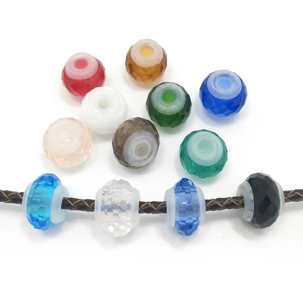 Nova marca boa qualidade 14mm misturar cores Borracha núcleo de cristal de vidro grande buraco soltos Stopper Beads caber Jóias Europeia encantos DIY Pulseira