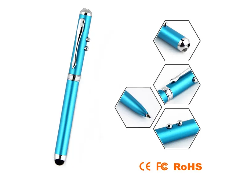 4 i 1 Laserpekare LED Torch Pekskärm Stylus Ball Pen för smart telefon Drop Whole6783859