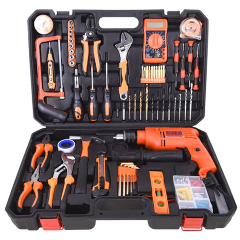 Hand Tool Set General Household Hand Tool Kit with Plastic Toolbox Storage Case Socket Wrench Screwdriver Knife
