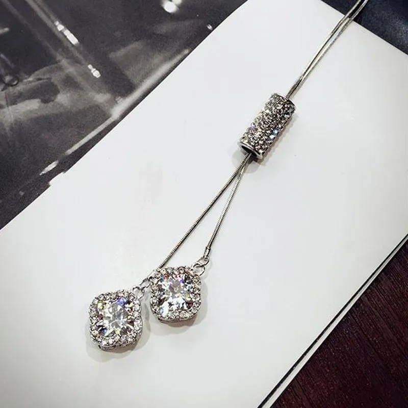 Ny märke kristall långt halsband kvinnor smycken mode zircon guld silver kedja halsband pendlar blomma tofs collares