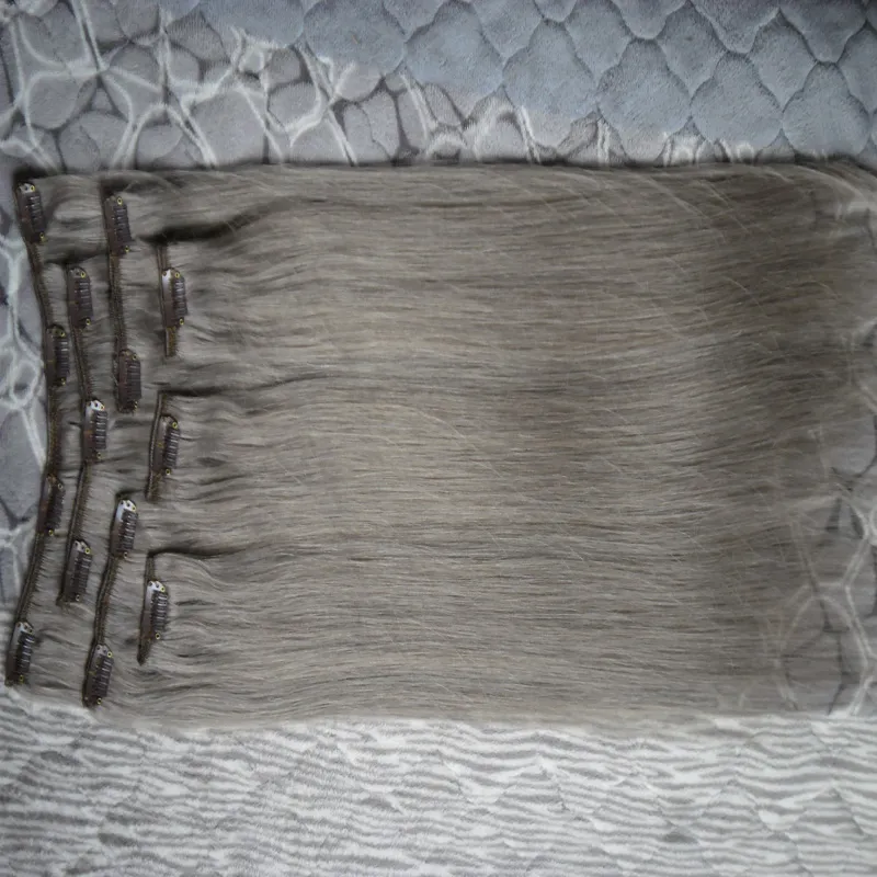Extensiones de cabello humano rubio Extensiones de cabello gris clip en 100g clip en extensiones de cabello humano recto