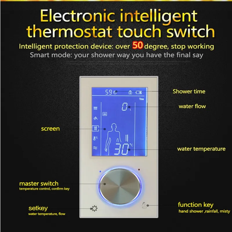 New Design 3 Functions LCD Smart Touch Screen Digital Shower Control